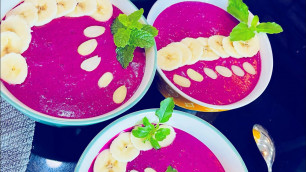 '#Smoothie bowl ,Dragon fruit #breakfast #kids❤️it #vegan #fruits #garnished #tulsi #food-styling'