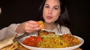 'INDIAN FOOD (CHICKEN CURRY, TIKKA MASALA, BIRYANI & LOTS OF BREAD) | EATING SOUNDS | MUKBANG'