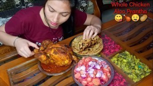 'Real Mukbang:) Eating Whole Chicken Curry, Aloo Prantha | Indian Food Mukbang Show'
