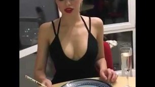 'Big Boobs Girl showing Food Porn!!! Horny and Host Pussy Naked!!!'