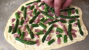 'Asparagus Ham Ricotta Pizza! Asparagus Ham White Pizza Recipe'