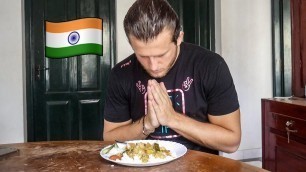 'American Eating Indian Food in Kerala India 