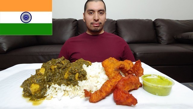 'FIRST TIME FISH PAKORA, CHICKEN SAAG (With rice)  INDIAN FOOD 먹방 MUKBANG EATING SHOW'