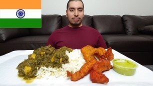 'FIRST TIME FISH PAKORA, CHICKEN SAAG (With rice)  INDIAN FOOD 먹방 MUKBANG EATING SHOW'