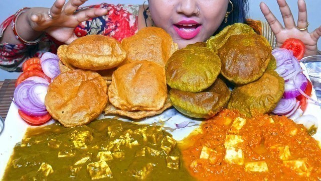 'India Food | Khoya Paneer, Palak Paneer, Palak Poori, Aloo Stuffed Puri Eating mukbang | Food ASMR'