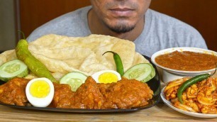'Eating Butter Chicken Bhatura, Spicy Chatpata Salad - Indian Food Eating ASMR - Eating Show'