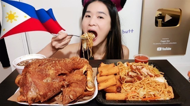 'Eating Filipino Food! Crispy Pata, Pancit Canton Guisado & Spring Rolls - Noodles Mukbang Asmr'