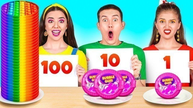 'BIG VS MEDIUM VS SMALL PLATE FOOD CHALLENGE || Funny Giant Large Bowl VS Tiny Spoon By 123GO! TRENDS'