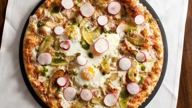 'Schwan\'s Chef Collective Spring Pizza Toppings: Egg and Porchetta Pizza'