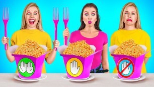 'NO HANDS VS 1 HAND VS 2 HANDS Eating Challenge || Lucky VS Unlucky Girl! Funny Game by 123 GO! FOOD'