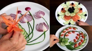 '3  Vegetable Plate | Food Decoration | Vegetable Cutting Garnish'