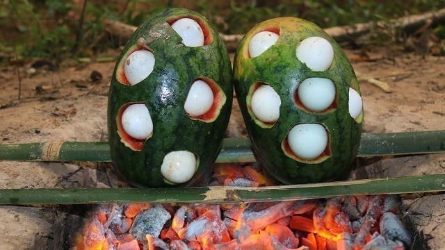 'Unique Way to Cook Baby Duck Eggs in Watermelon'