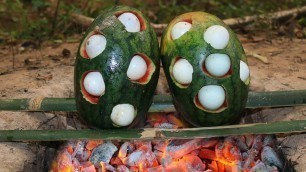 'Unique Way to Cook Baby Duck Eggs in Watermelon'