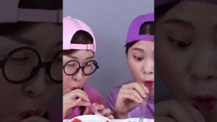 'pink food vs purple food challenge @DONA 도나 #shorts #mukbang #challenge'