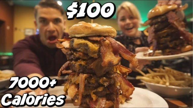 '$100 Delicious Bacon Burger Challenge! Over 7000 Calories! Man Vs Food | Washington | Seattle'