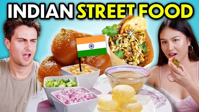'Trying Indian Street Food For The First Time! (Gulab Jamun, Panipuri, Bhel Puri, Aloo Tikki)'