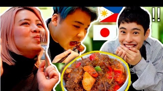 'My Japanese friend try to eat Filipino Food!(Kaldereta, Leche Flan)| Fumiya'