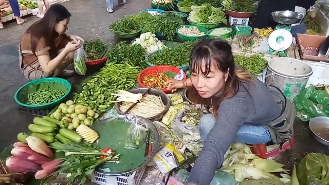 'Morning Fresh Food In Phnom Penh - Food View And People Activities - Cambodian Market Food'