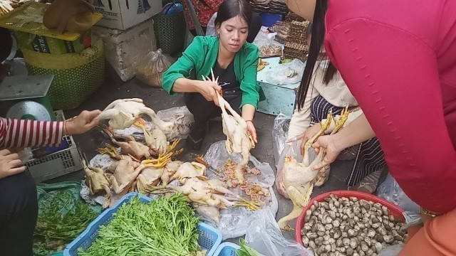 'Life In Phnom Penh Market - Various Fresh Food View And People Activities'