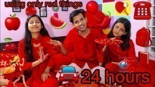 'Using only Red things for 24 hours || eating only red food || challenge'