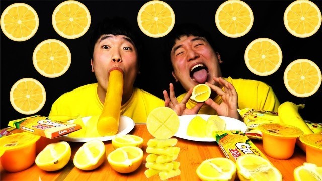 'ASMR Eating Only One Color Food for 24 hours Challenge Yellow Food 24시간동안 노란색 음식 먹방HUBA 후바'