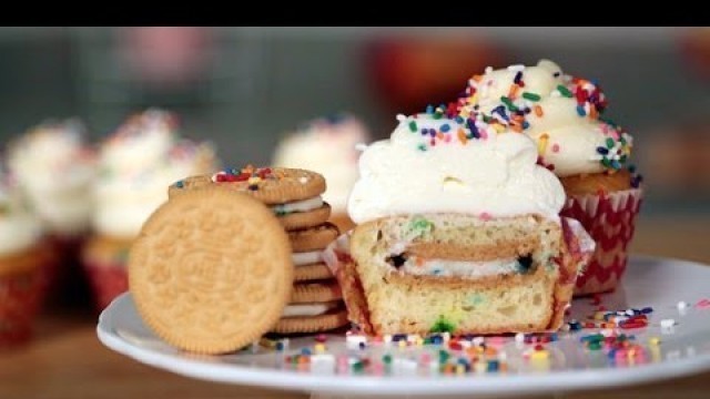 'Oreo-Stuffed Funfetti Cupcakes Recipe | Just Add Sugar'