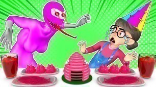 'PINK FOOD VS YELLOW FOOD CHALLENGE II My Sister Is A Monster Among Us II Scary Teacher 3D Mukbang'