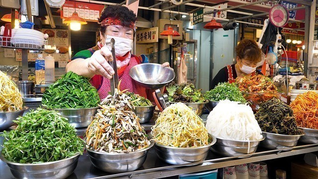 '비빔밥 하나로 광장시장을 제패한 붉은 머리띠 아줌마? 40년 내공! 비빔밥, 칼국수, 냉면, 손만두 달인 / bibimbap, kalguksu / korean street food'