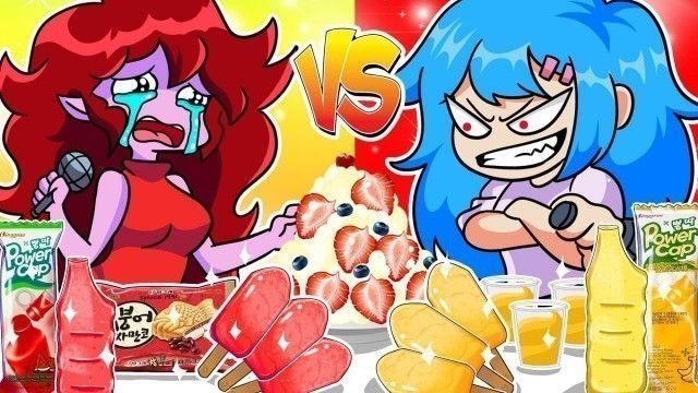 'Ice Cream Red Vs Yellow Food Challenge! (SKY vs. GIRLFRIEND) | FNF Mukbang Animation | Bunny Games'