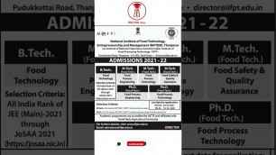 'NIFTEM Admission 2021-22 Opens for Food Technology|B.Tech|M.Tech|Ph.D|Affiliated by TNAU|Job for All'