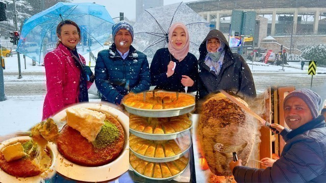 'Snowfall In Istanbul Turkey | Breakfast In Istanbul | Kunafa | Doner Kabab | Istanbul Tour in Winter'