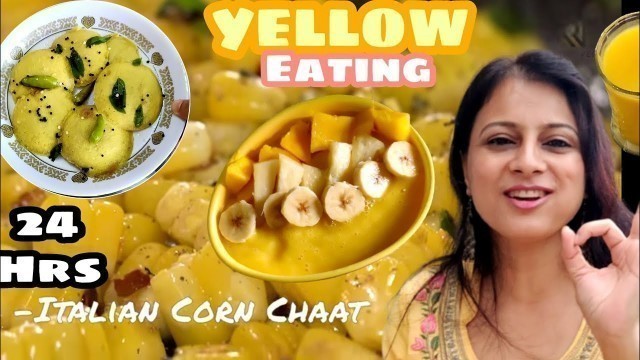 'I only ate Yellow food for 24 hours challenge || Yellow food eating for 24 hours'