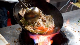 'Chinese Street Food-fried rice with roast duck and fried noodles, grilled squid'